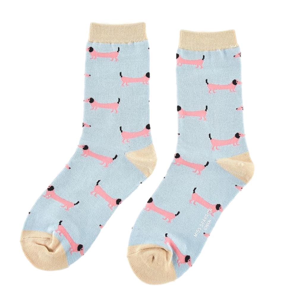 Sausage Dog Powder Blue Womens Novelty Ankle Socks Adult One Size - Image 2