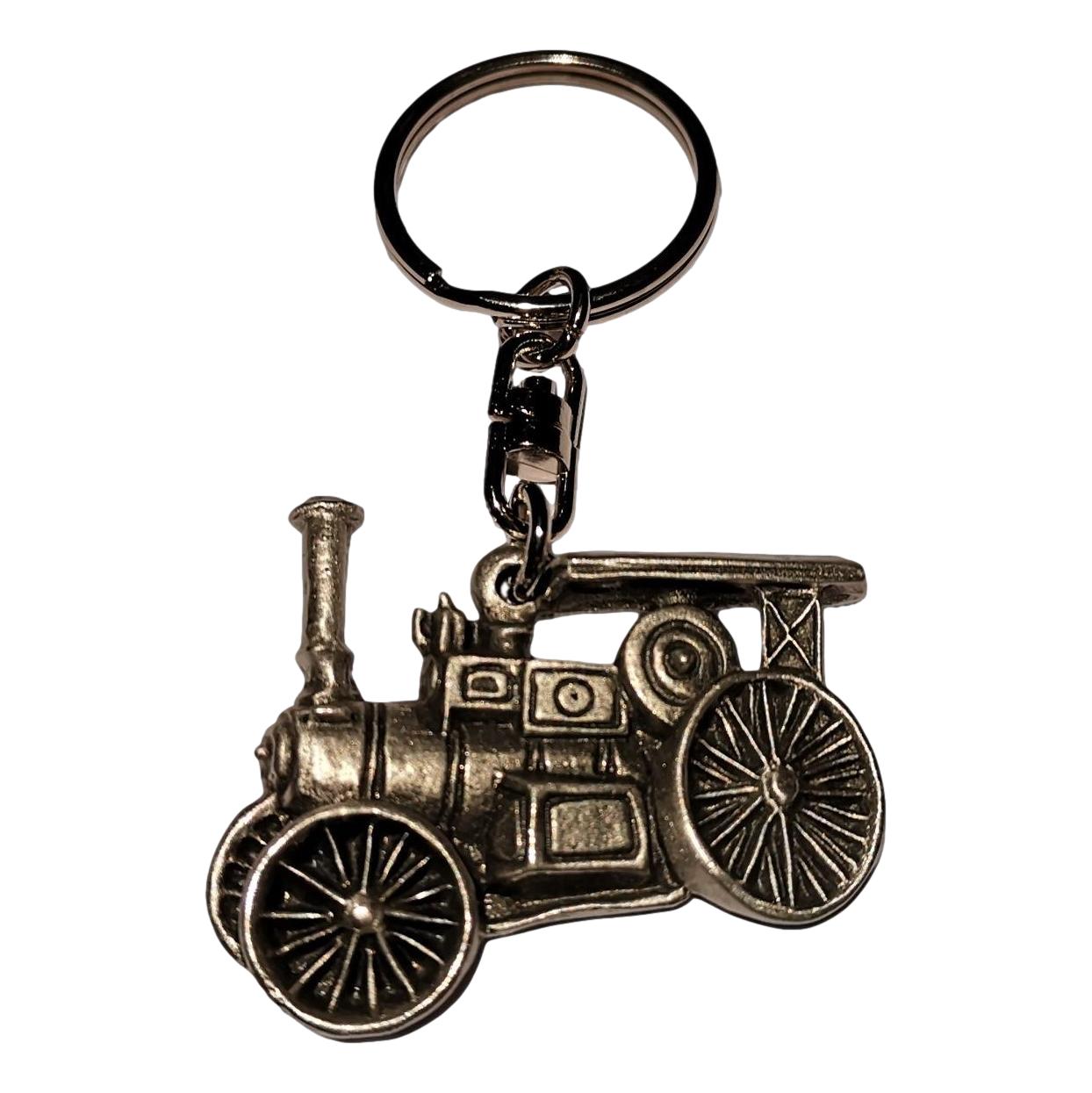 Steam Traction Engine pewter metal keyring
