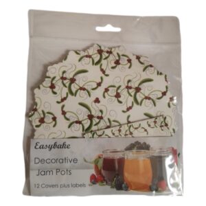 12 Christmas Berries Jam Pot Covers, Wax Discs, Rubber Bands and Self-Adhesive Labels