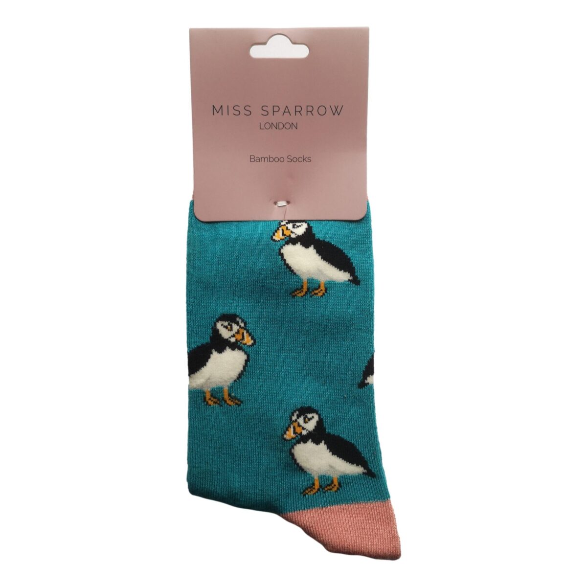 Cute Puffins on Turquoise Womens Novelty Ankle Socks Adult One Size