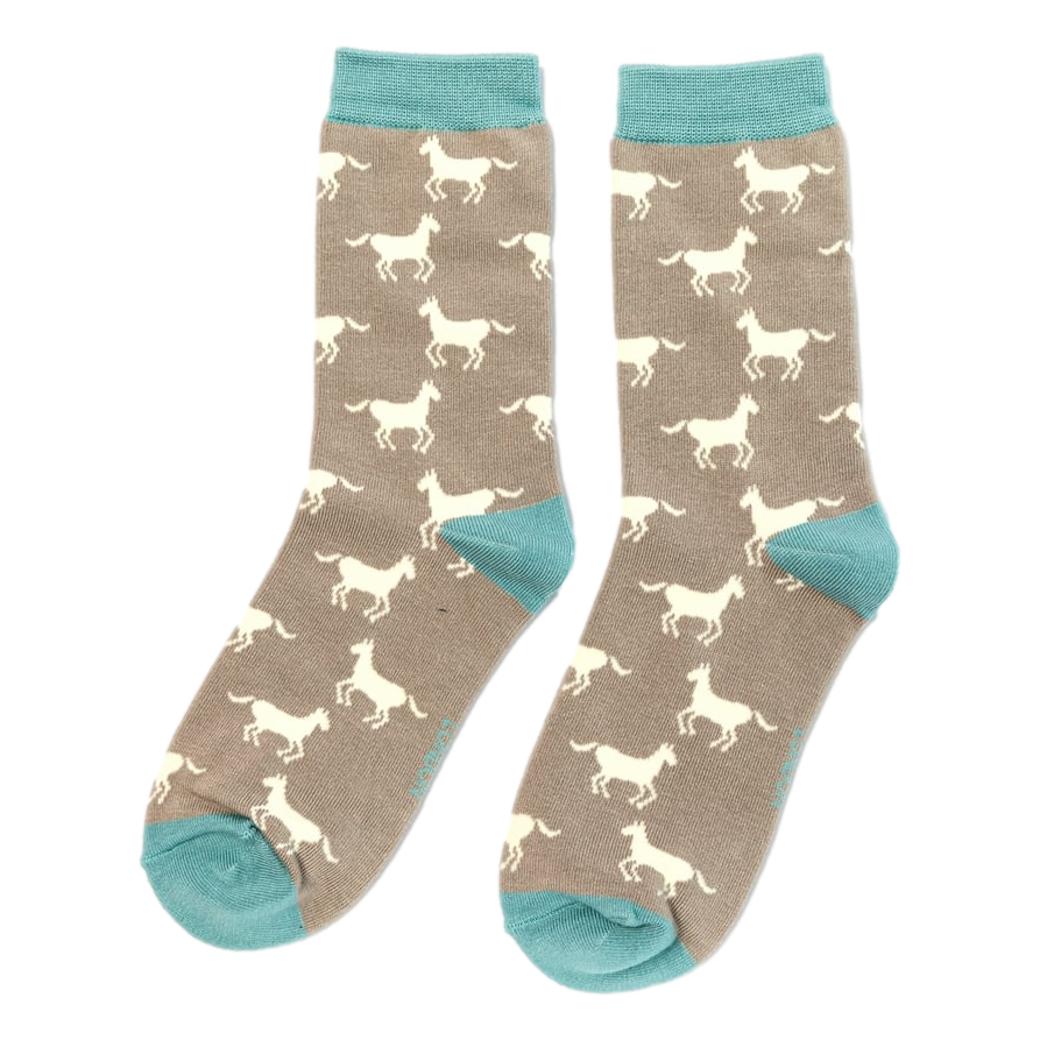 Horses on Light Grey Womens Novelty Ankle Socks Adult One Size