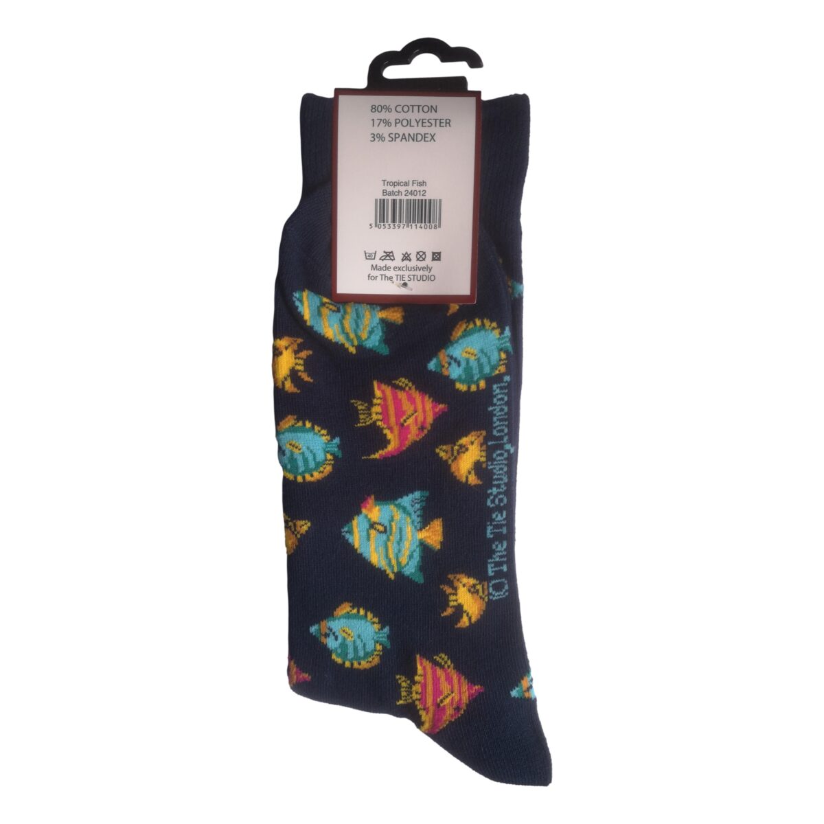 Tropical Fish on Navy Unisex Novelty Ankle Socks Adult Size 6-11 - Image 2