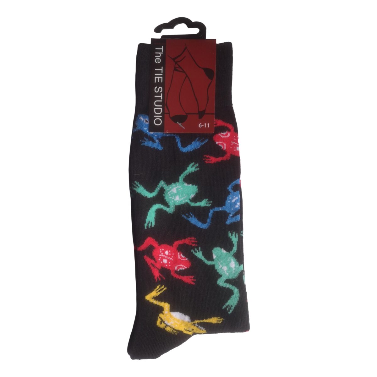 Colourful Frogs on Black Unisex Novelty Ankle Socks Adult Size 6-11