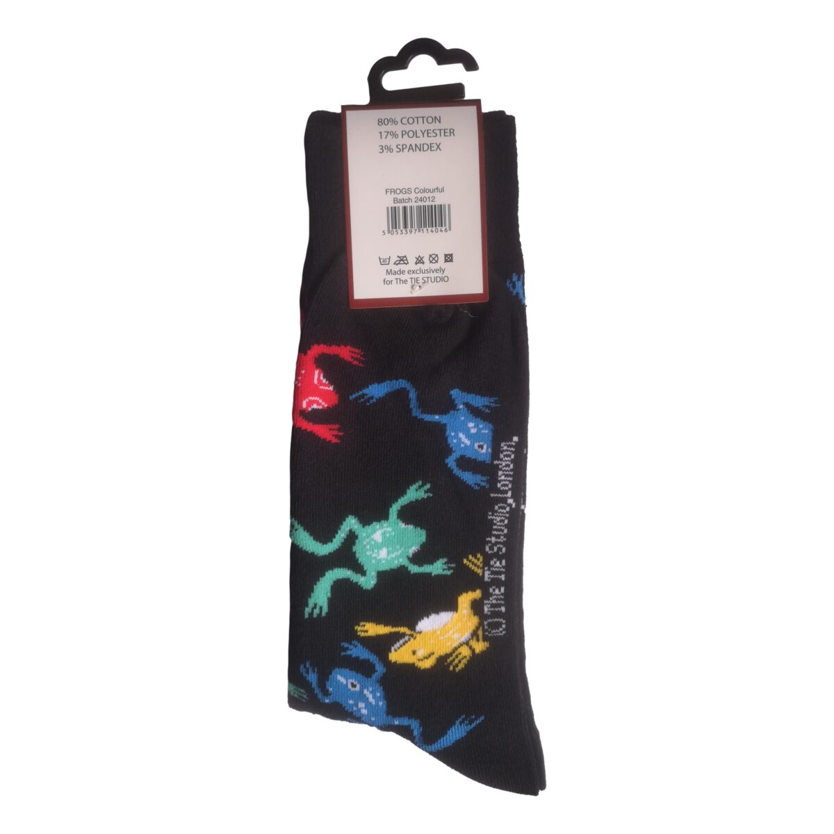 Colourful Frogs on Black Unisex Novelty Ankle Socks Adult Size 6-11 - Image 2