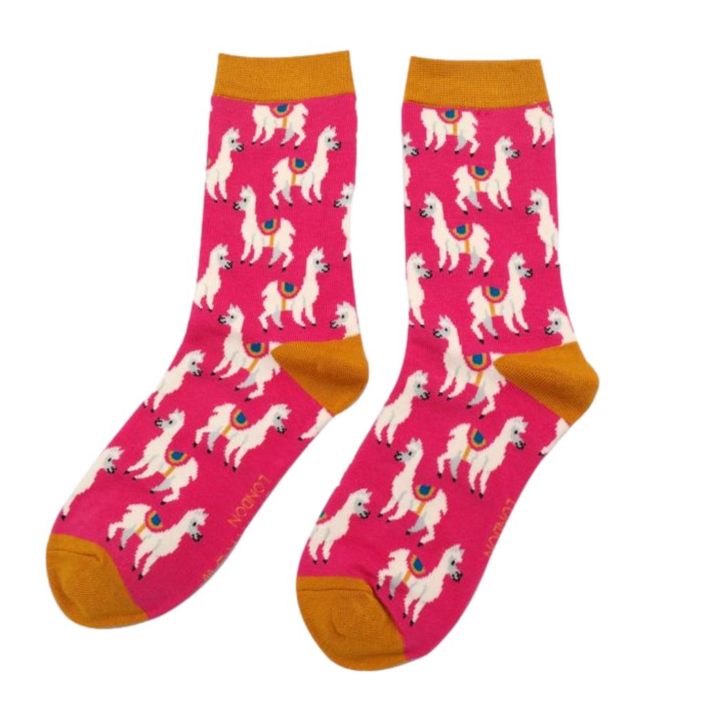 Llamas on Hot Pink Womens Novelty Ankle Socks Adult One Size