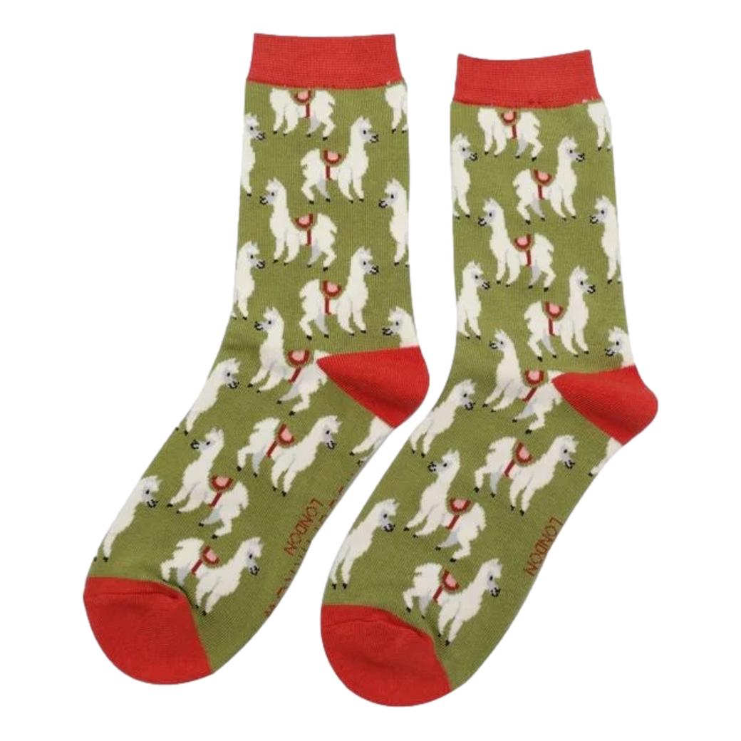 Llamas on Olive Womens Novelty Ankle Socks Adult One Size