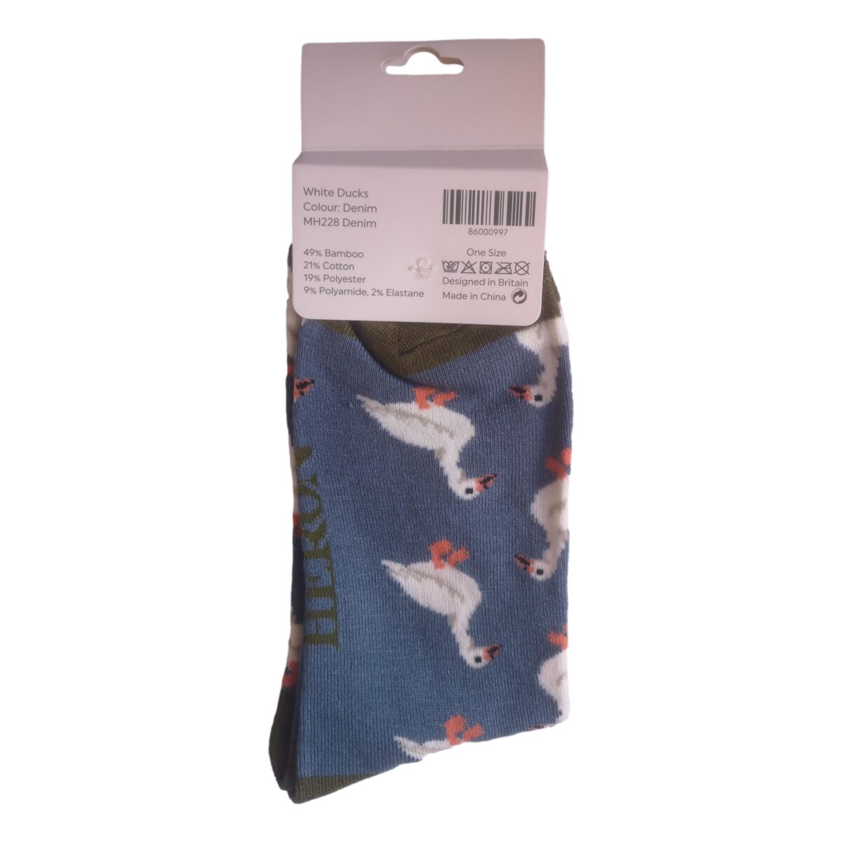 White Ducks on Denim Blue Mens Novelty Ankle Socks Adult One Size - Image 3