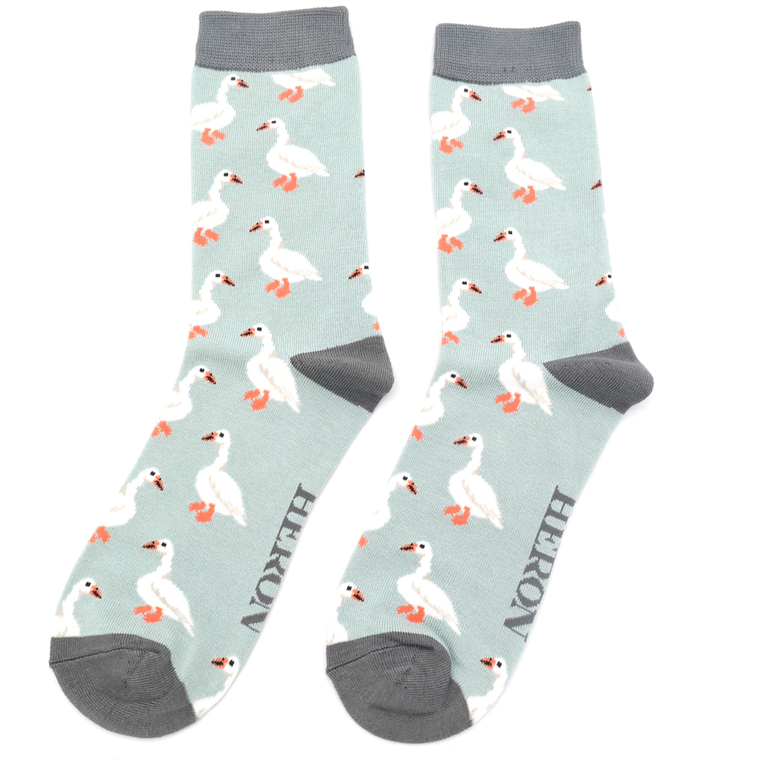 White Ducks on Duck Egg Mens Novelty Ankle Socks Adult One Size