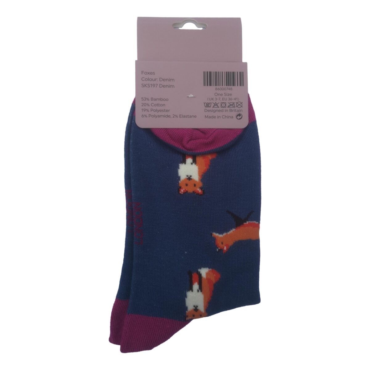 Foxes on Denim Blue Womens Novelty Ankle Socks Adult One Size - Image 3