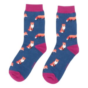 Foxes on Denim Blue Womens Novelty Ankle Socks Adult One Size