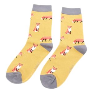 Foxes on Yellow Womens Novelty Ankle Socks Adult One Size