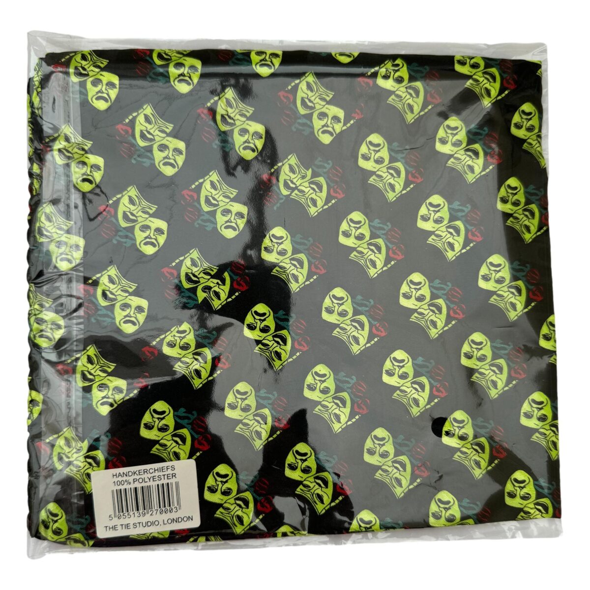 Green Theatre Masks 100% Polyester Black Pocket Handkerchief - Image 3