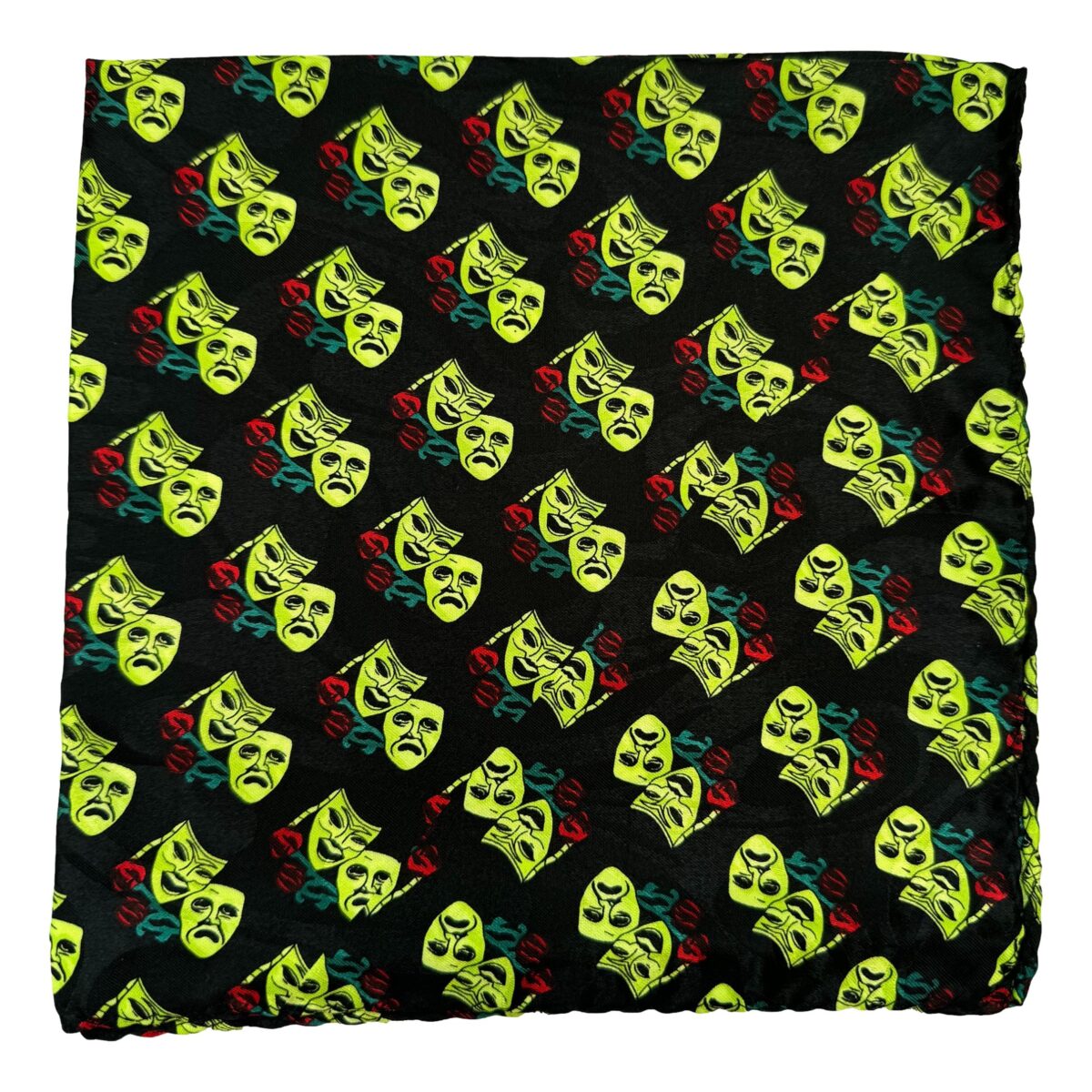 Green Theatre Masks 100% Polyester Black Pocket Handkerchief - Image 4