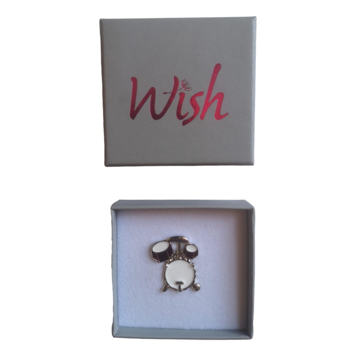 Red Drum Kit silver-plated enamelled lapel pin in padded gift box - Image 2