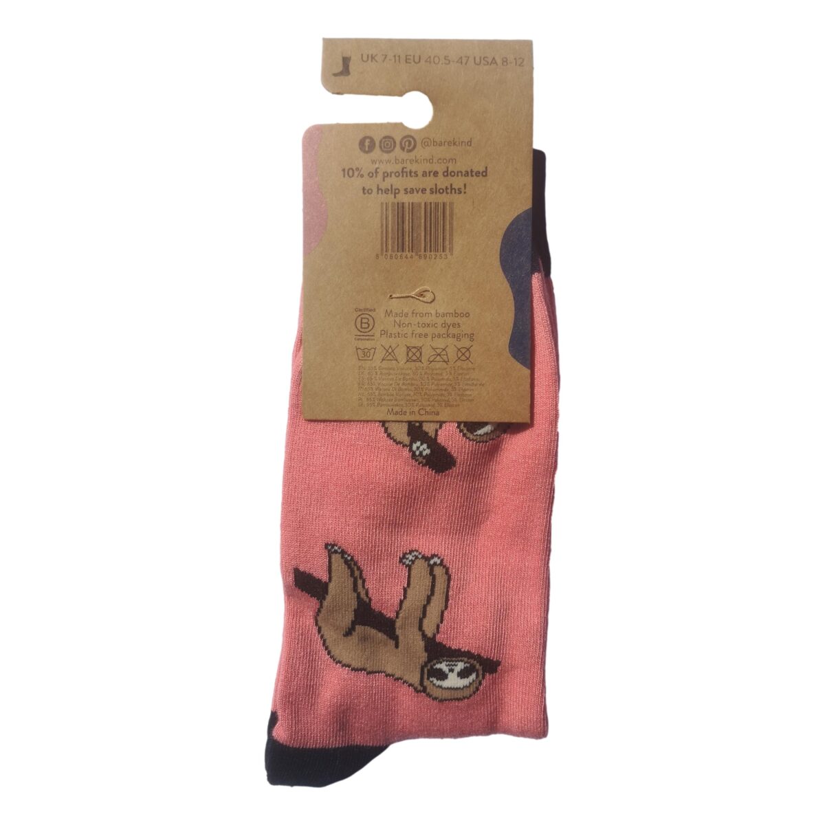 Save The Sloths Pink Unisex Novelty Ankle Socks Adult Size 7-11 - Image 3