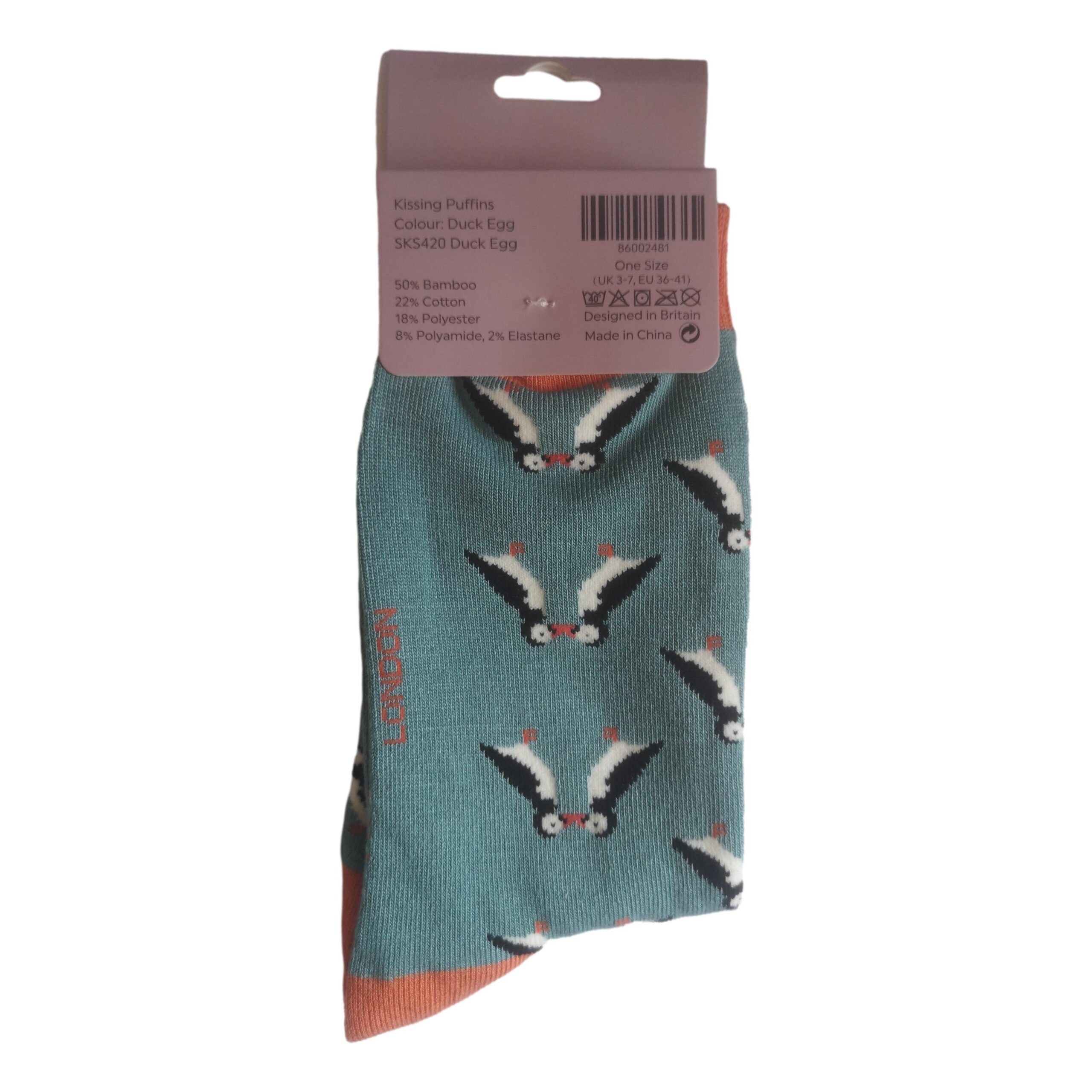 Kissing Puffins on Duck Egg Womens Novelty Ankle Socks Adult One Size - Image 4