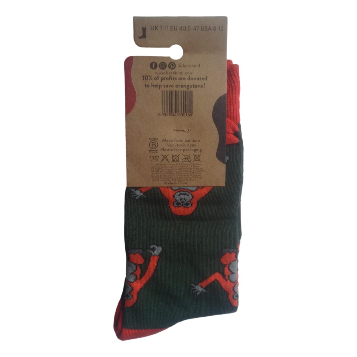 Save The Orangutans Green Unisex Novelty Ankle Socks Adult Size 7-11 - Image 4