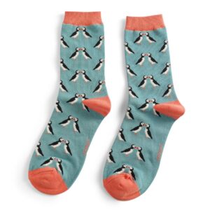 Kissing Puffins on Duck Egg Womens Novelty Ankle Socks Adult One Size
