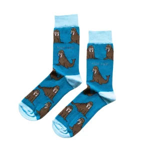 Save The Walruses Aquamarine Blue Unisex Novelty Ankle Socks Adult Size 7-11