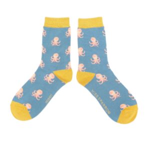 Little Octopus on Denim Blue Womens Novelty Ankle Socks Adult One Size