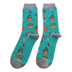 Gardener's Tools on Teal Mens Novelty Ankle Socks Adult One Size
