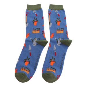 Gardener's Tools on Denim Blue Mens Novelty Ankle Socks Adult One Size