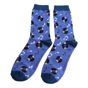 Vinyl Records on Blue Mens Novelty Ankle Socks Adult One Size