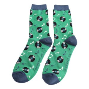 Vinyl Records on Green Mens Novelty Ankle Socks Adult One Size