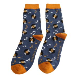 Vinyl Records on Navy Mens Novelty Ankle Socks Adult One Size