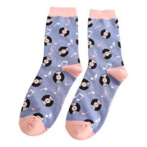 Vinyl Music Discs on Denim Blue Womens Novelty Ankle Socks Adult One Size