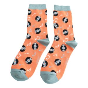 Vinyl Music Discs on Orange Womens Novelty Ankle Socks Adult One Size