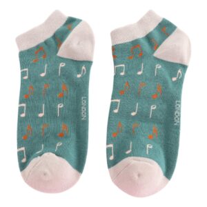 Clefs and Notes on Teal Womens Novelty Trainer Socks Adult One Size