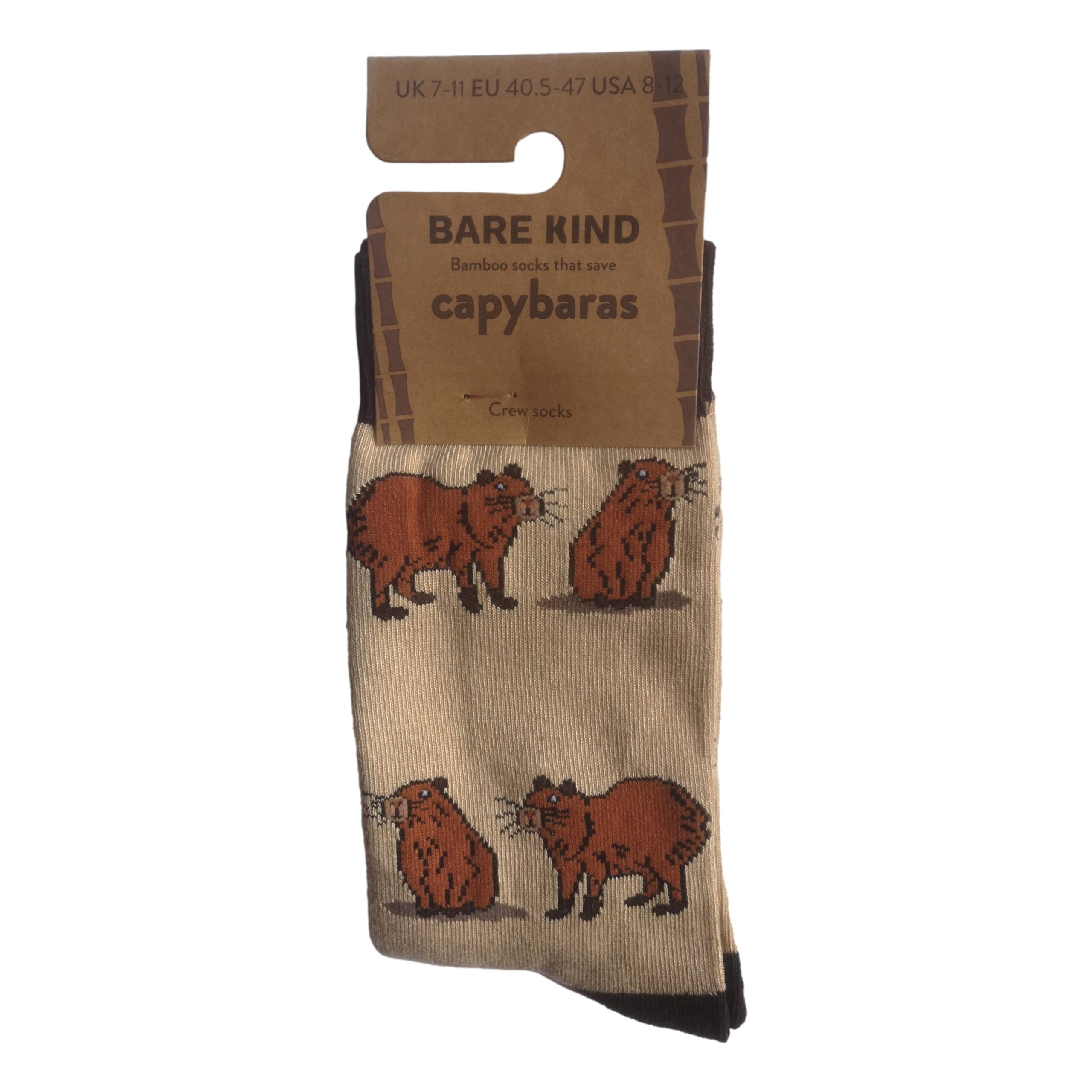 Save The Capybara Beige Unisex Novelty Crew Socks Adult UK Size 7-11 - Image 2