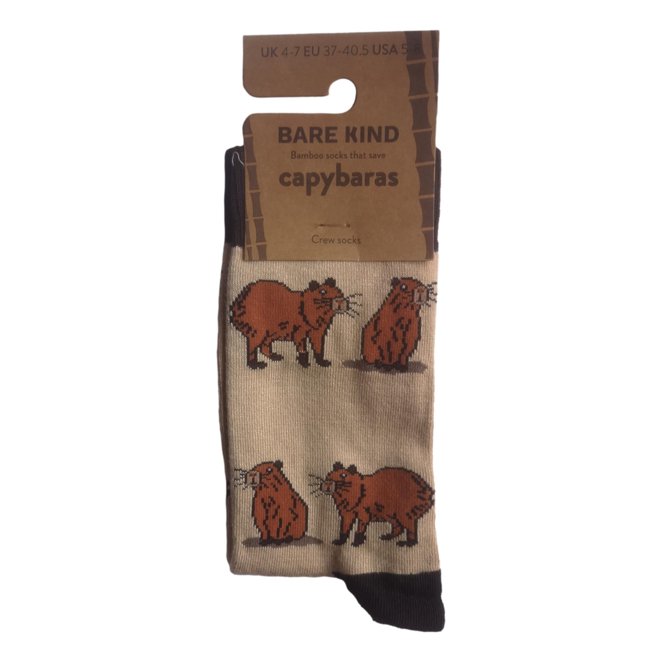 Save The Cabybaras Beige Womens Novelty Crew Socks Adult One Size - Image 2