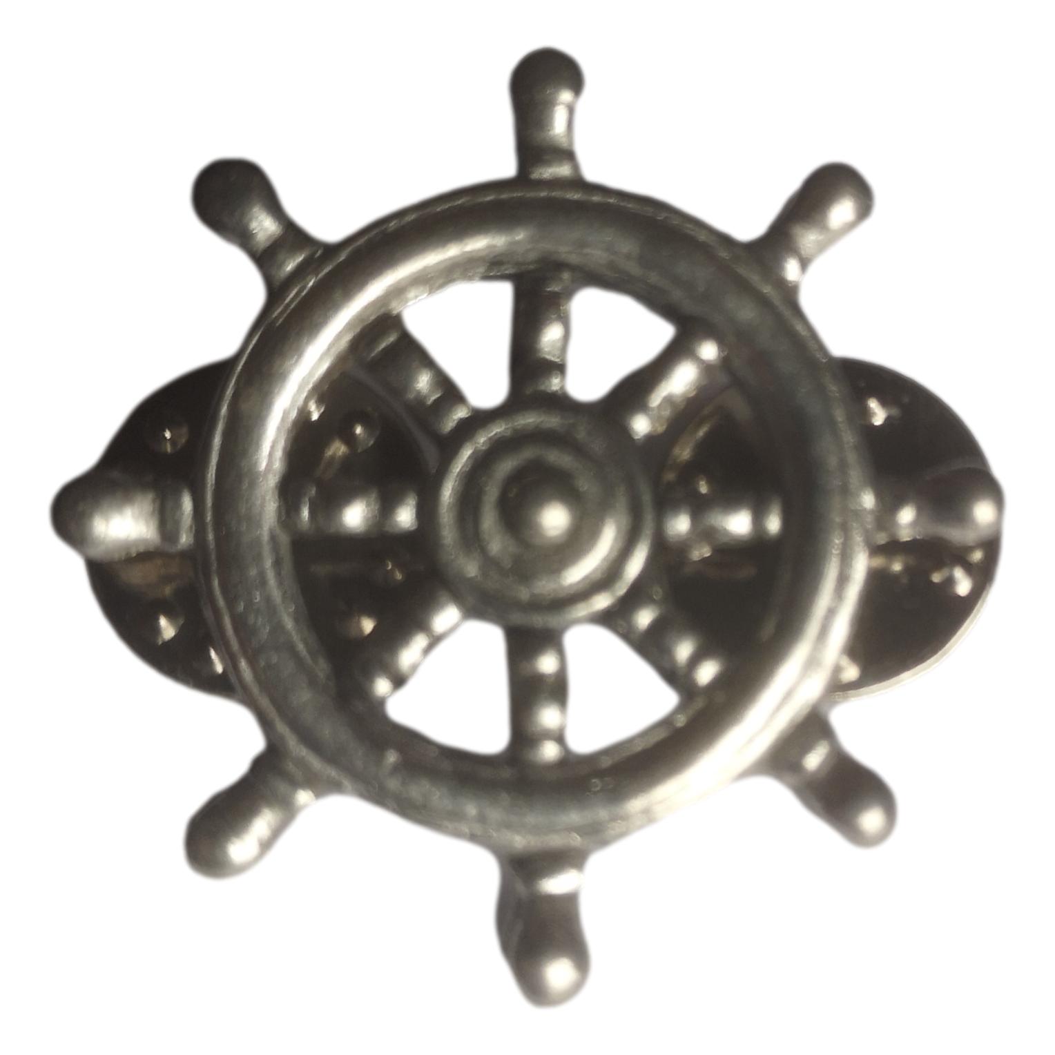 Ship's Wheel polished pewter metal lapel pin badge - Image 2