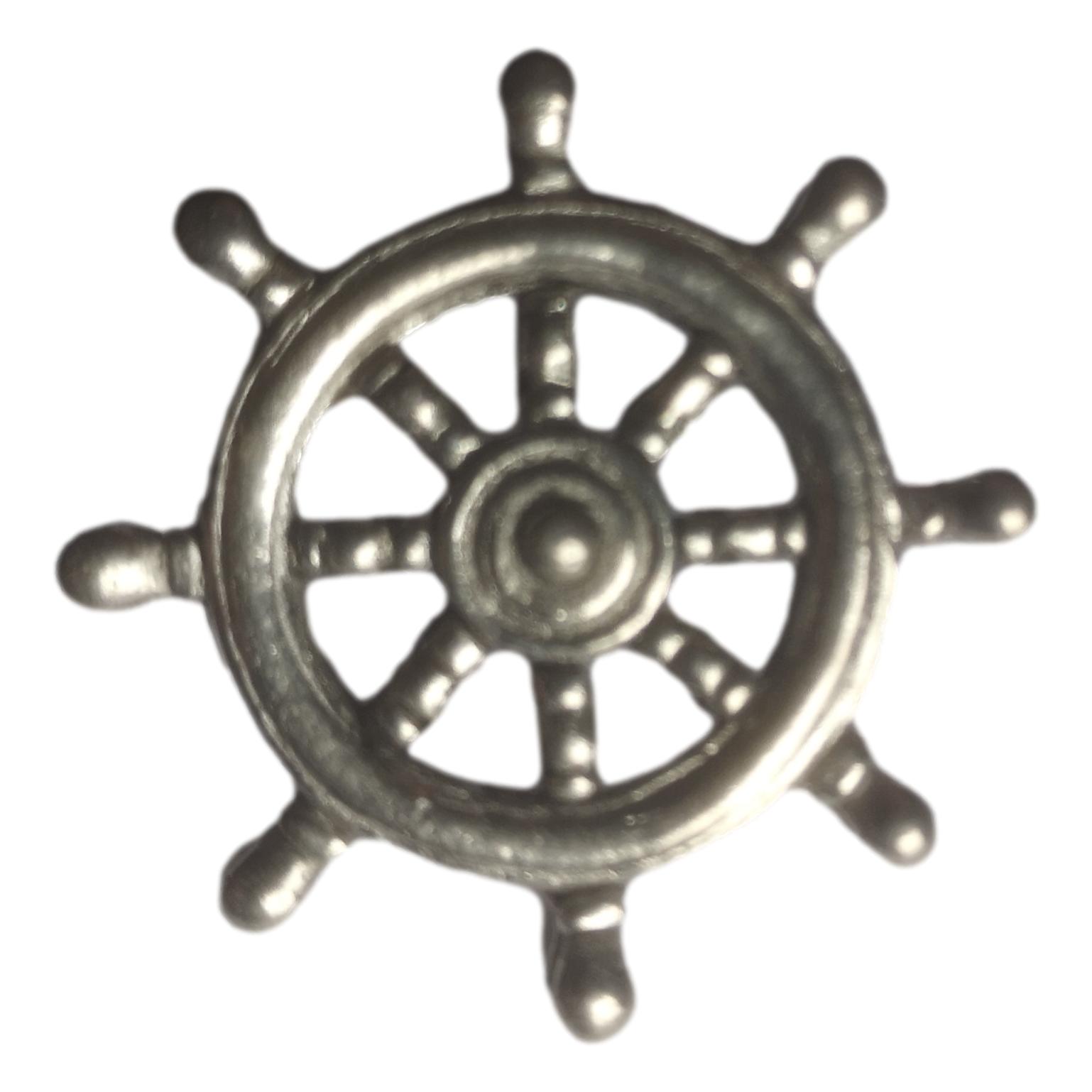 Ship's Wheel polished pewter metal lapel pin badge