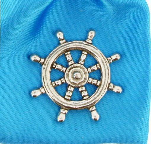 Ship's Wheel polished pewter metal lapel pin badge - Image 3